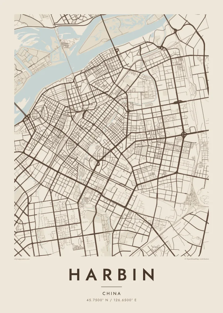 Harbin map poster — Sand style
