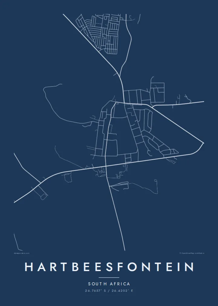 Hartbeesfontein map poster — Blueprint style