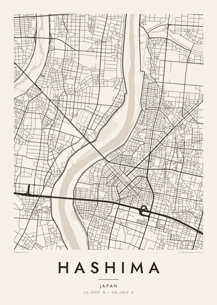 Hashima map poster — Paper style