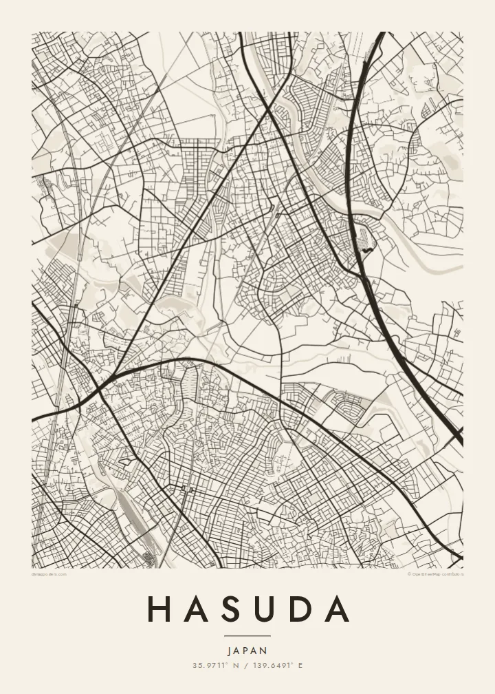 Hasuda map poster — Paper style