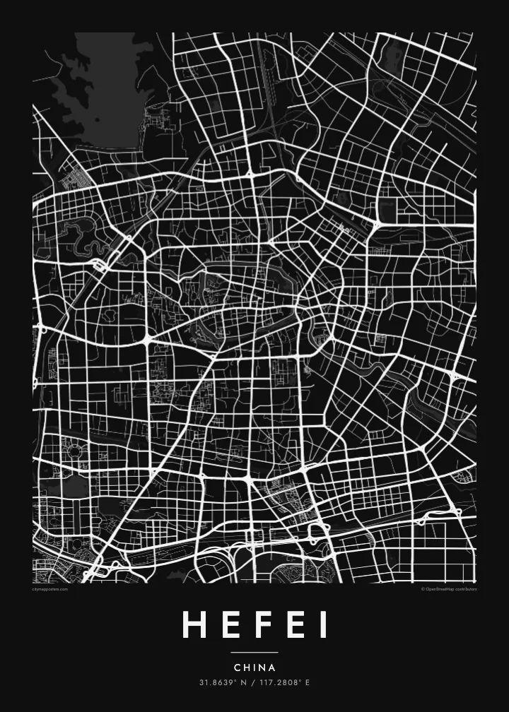 Hefei map poster — Noir