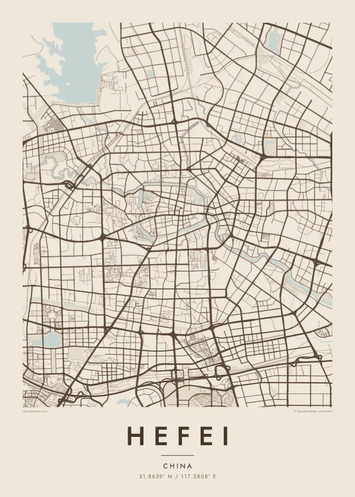 Hefei map poster — Sand
