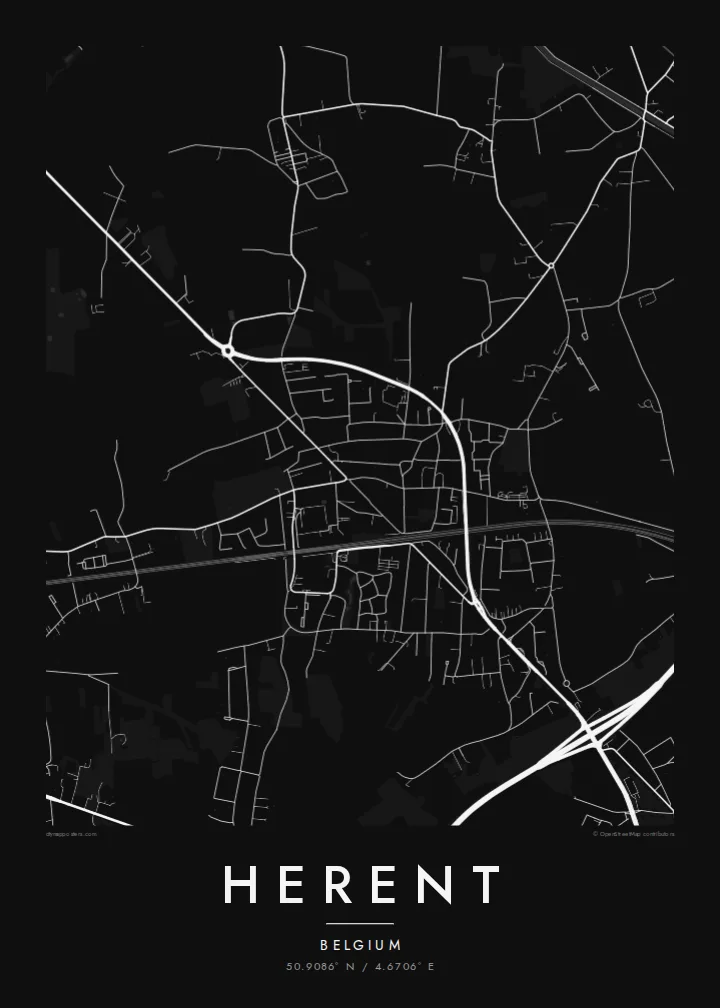 Herent map poster — Noir style