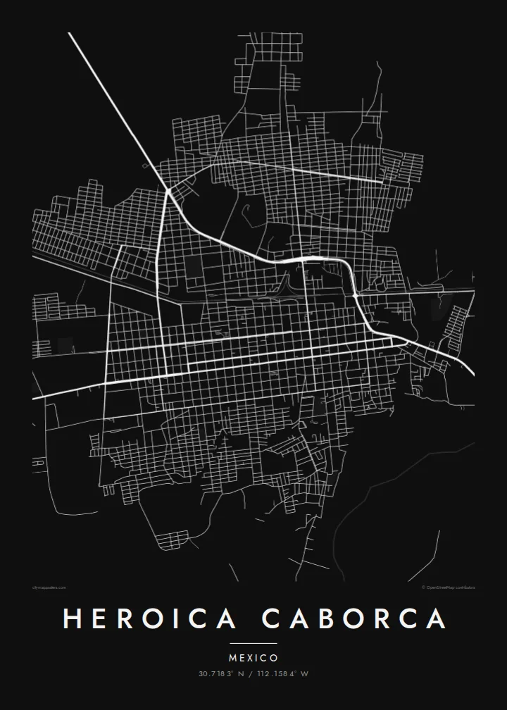 Heroica Caborca map poster — Noir