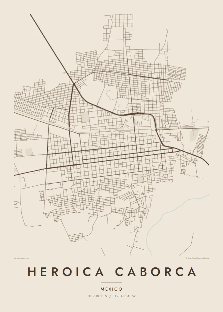 Heroica Caborca map poster — Sand