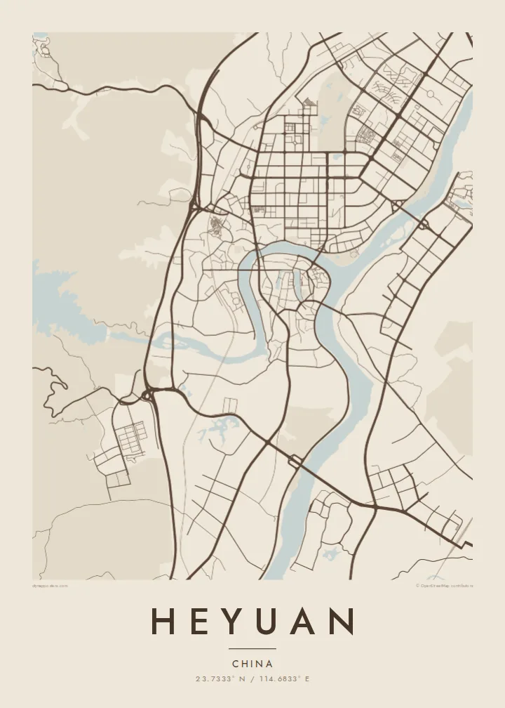 Heyuan map poster — Sand