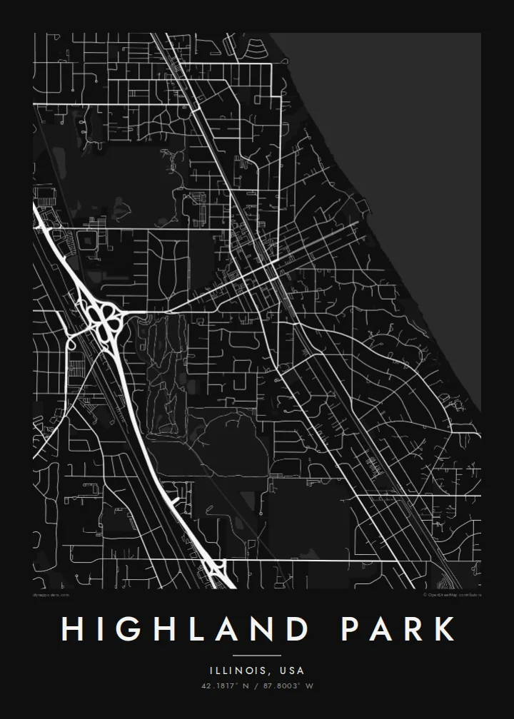 Highland Park map poster — Noir
