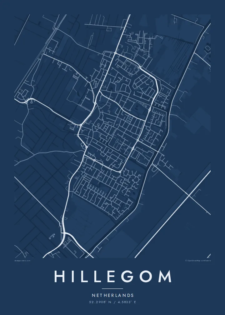 Hillegom map poster — Blueprint style