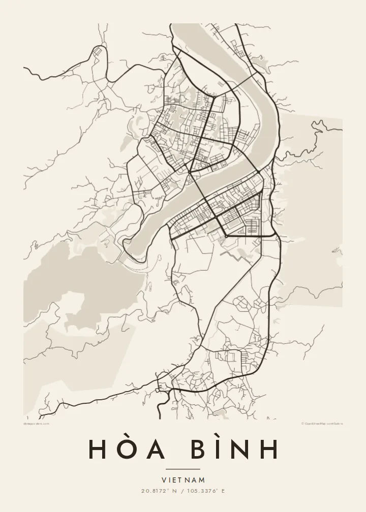 Hòa Bình map poster — Paper style