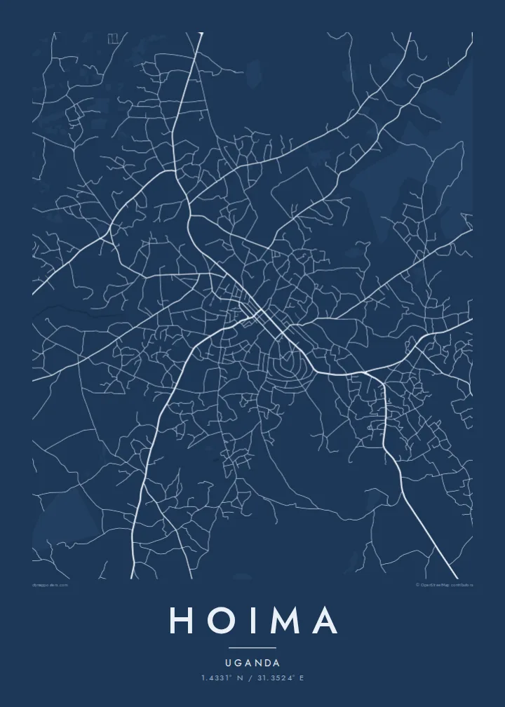 Hoima map poster — Blueprint style