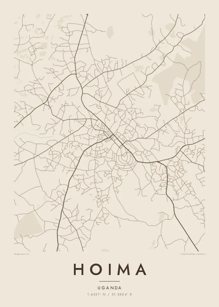 Hoima map poster — Sand style