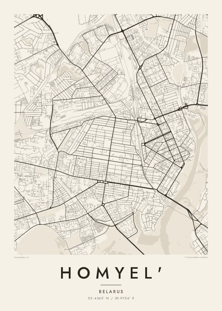 Homyel' map poster — Paper style