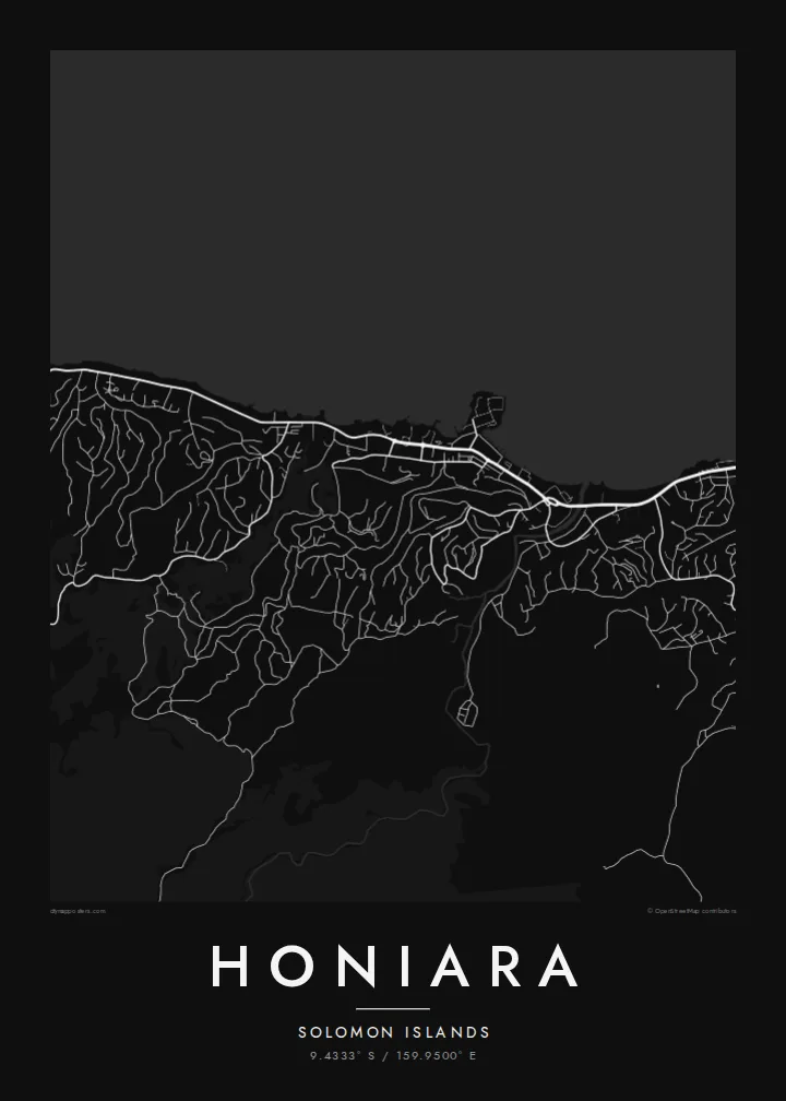 Honiara map poster — Noir style
