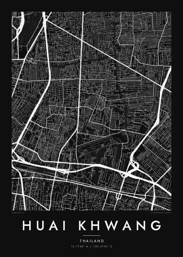 Huai Khwang map poster — Noir style