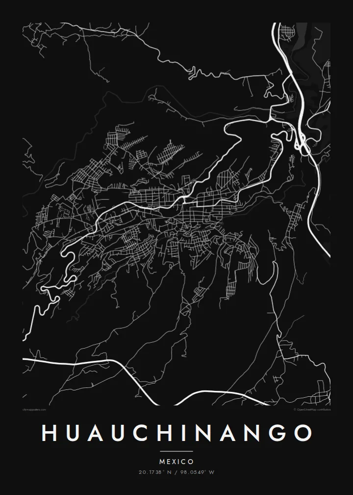 Huauchinango map poster — Noir