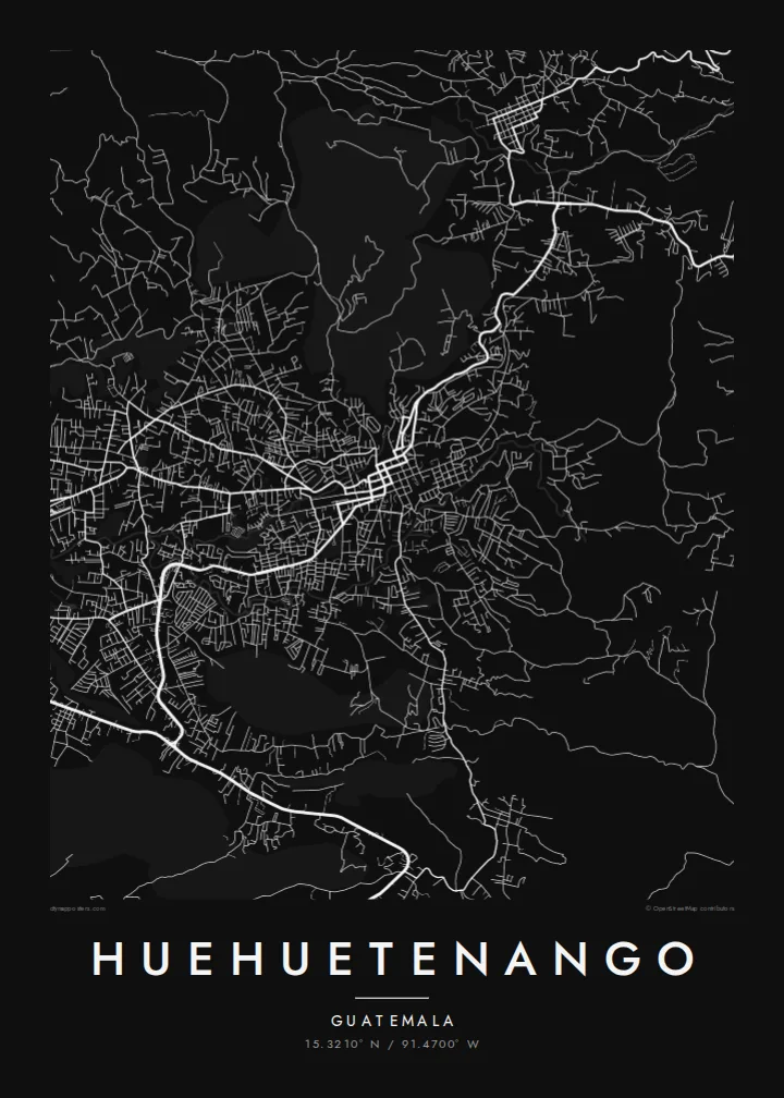 Huehuetenango map poster — Noir style