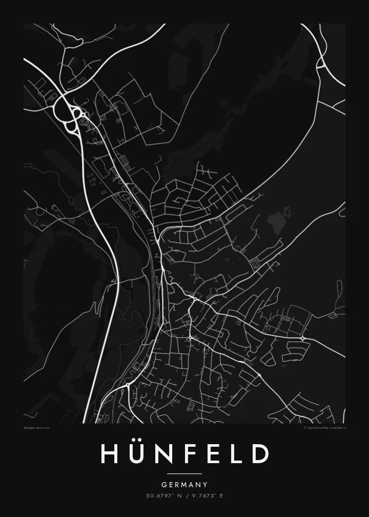 Hünfeld map poster — Noir