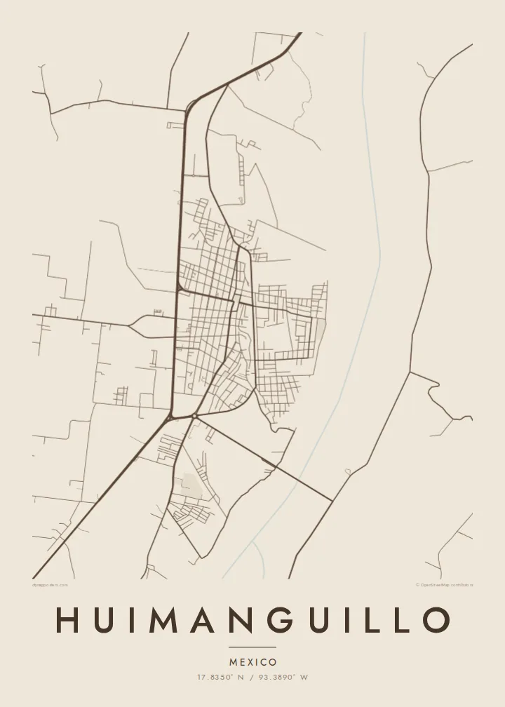 Huimanguillo map poster — Sand style