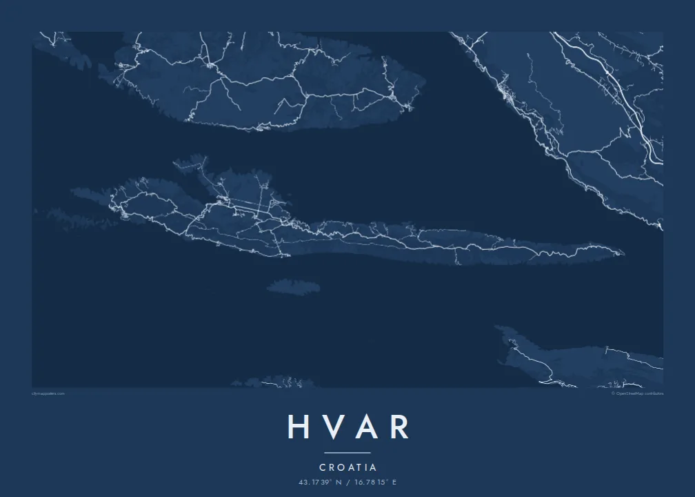 Hvar map poster — Blueprint