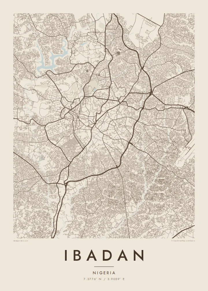 Ibadan map poster — Sand