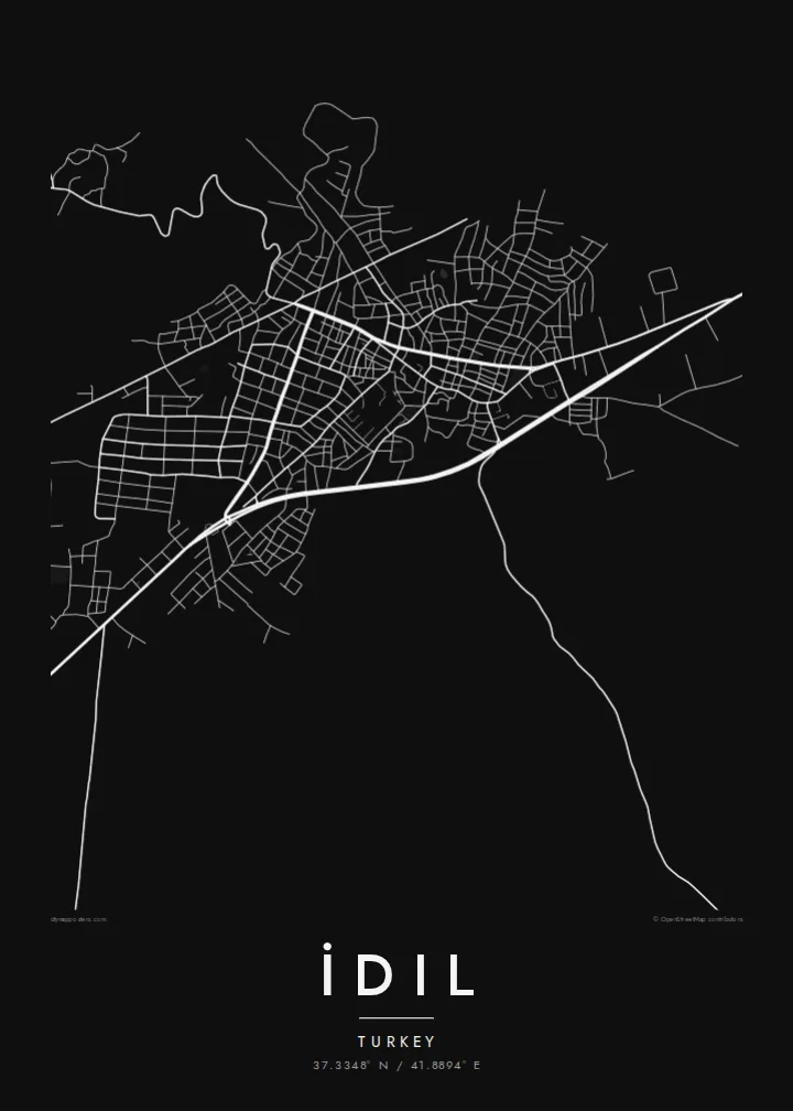 İdil map poster — Noir style