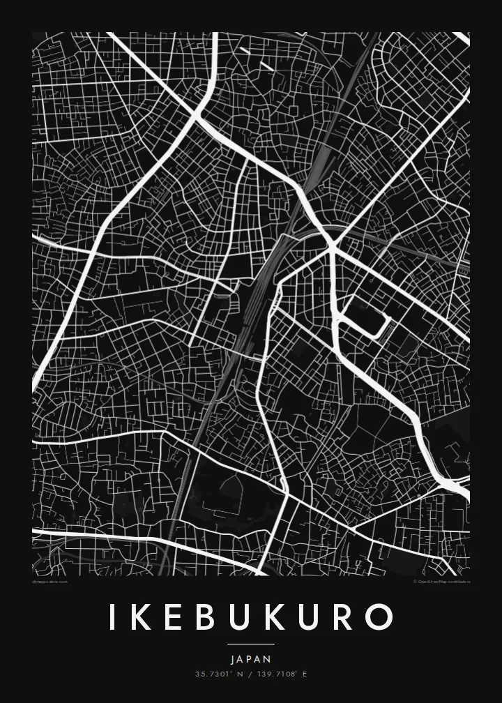 Ikebukuro map poster — Noir style