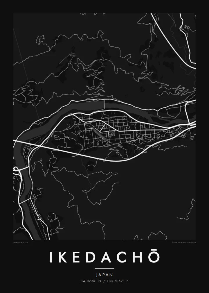 Ikedachō map poster — Noir style