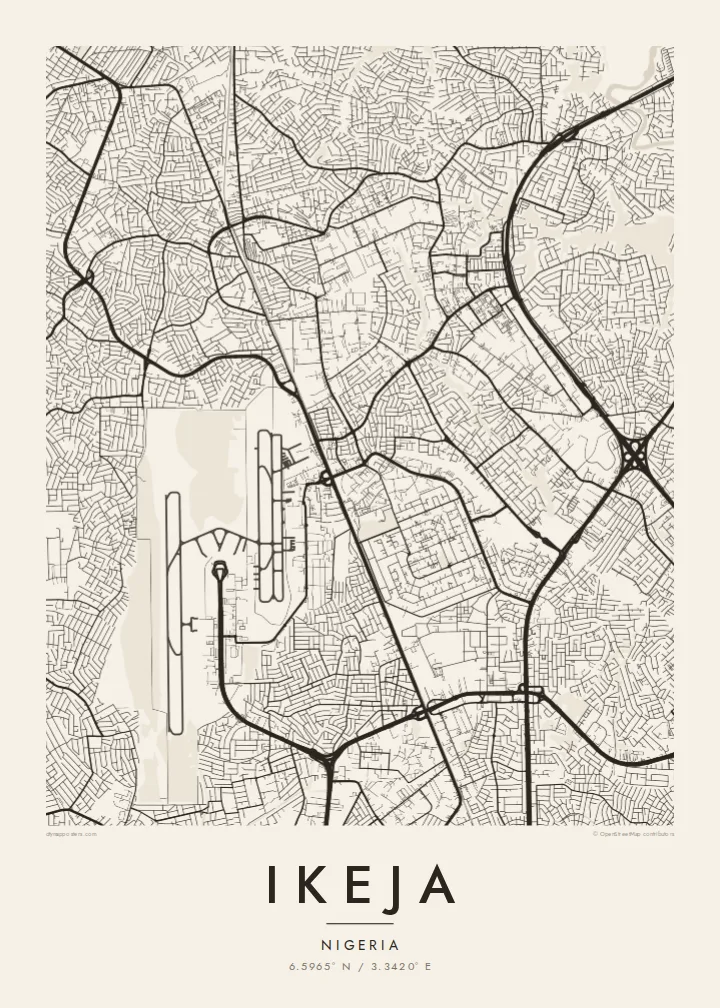 Ikeja map poster — Paper style
