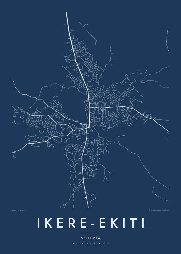 Ikere-Ekiti map poster — Blueprint style