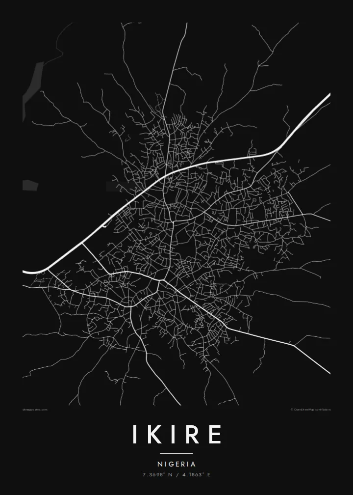 Ikire map poster — Noir