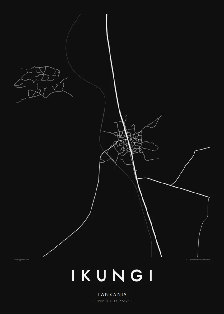 Ikungi map poster — Noir style