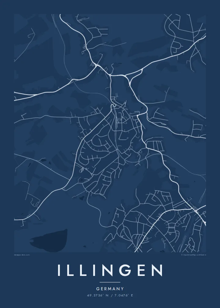 Illingen map poster — Blueprint style