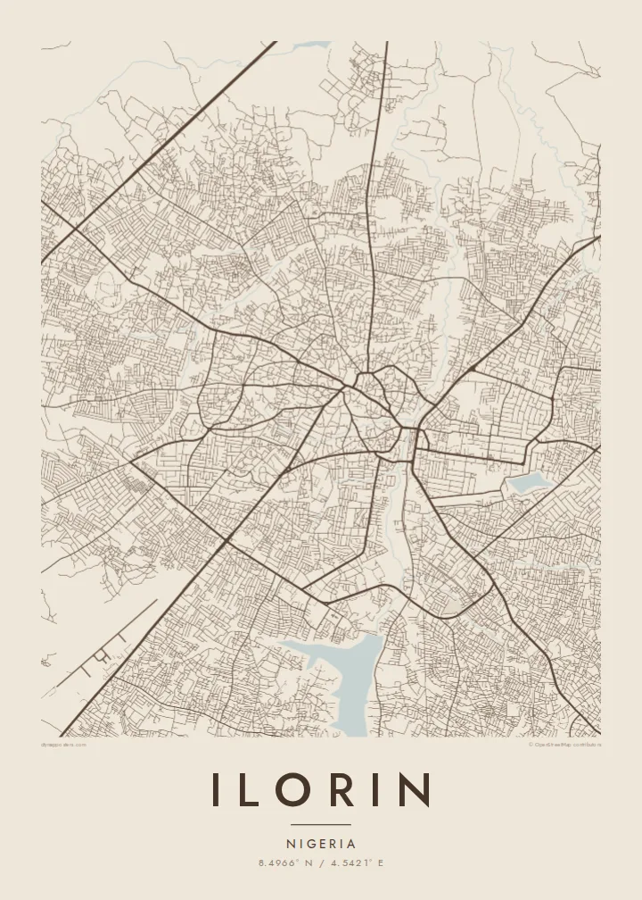 Ilorin map poster — Sand