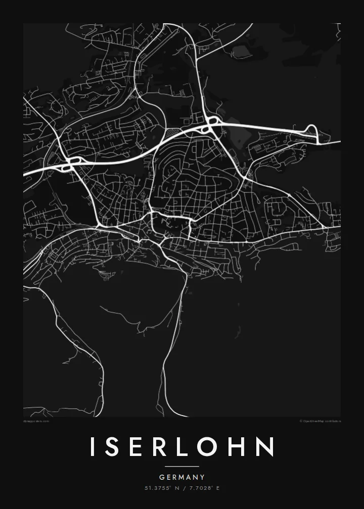 Iserlohn map poster — Noir style