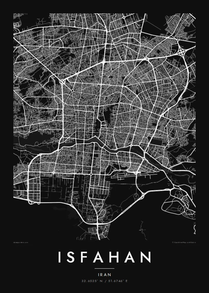 Isfahan map poster — Noir
