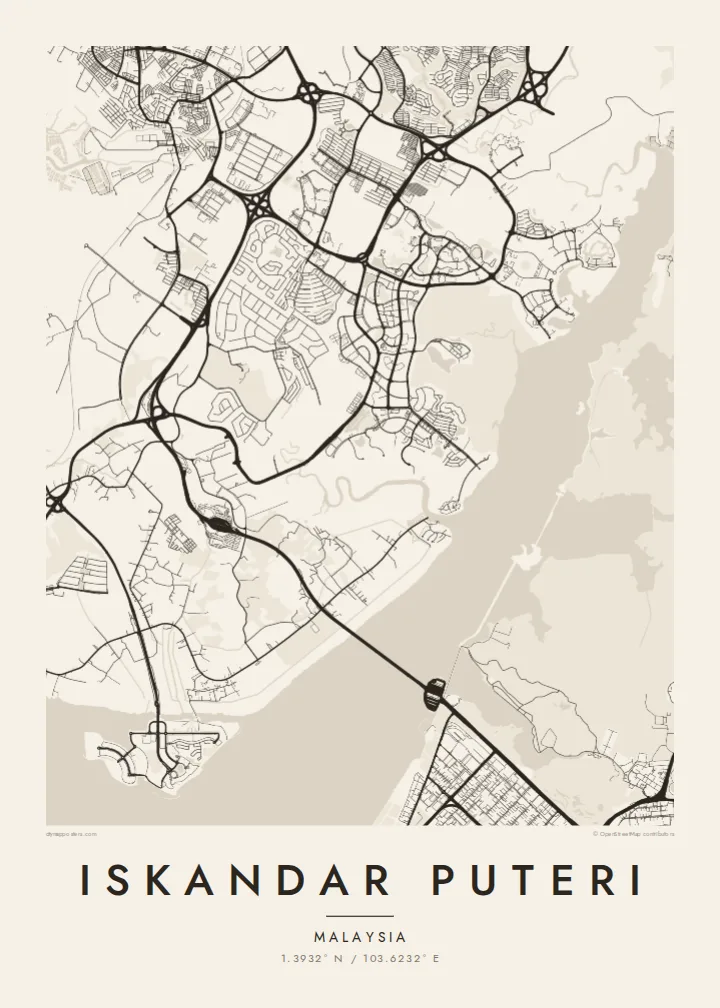 Iskandar Puteri map poster — Paper style