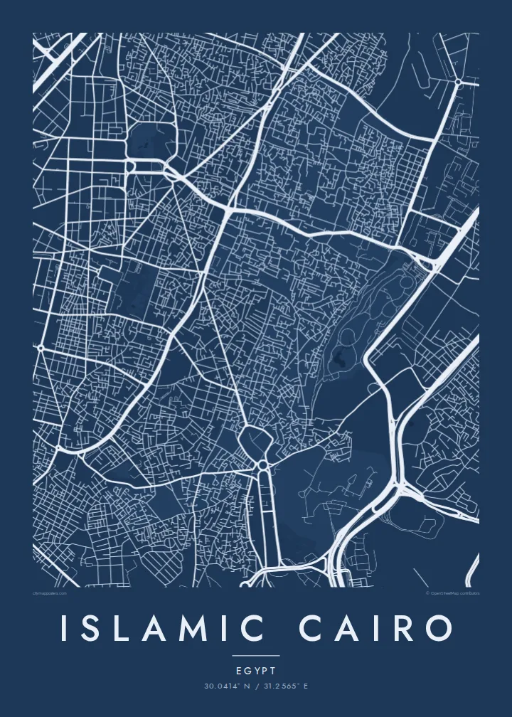 Islamic Cairo map poster — Blueprint style