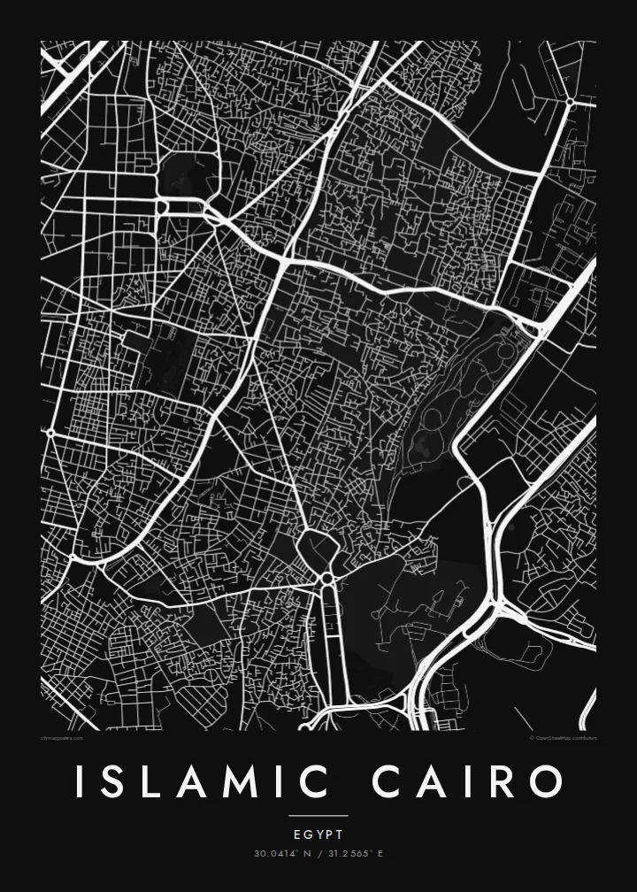 Islamic Cairo map poster — Noir style