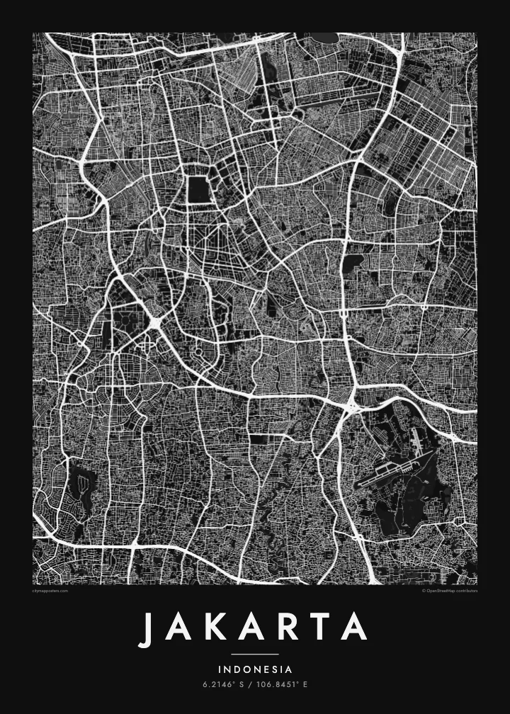 Jakarta map poster — Noir