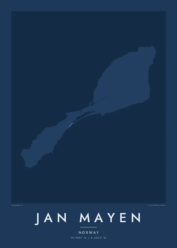 Jan Mayen map poster — Blueprint style