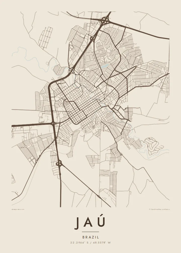 Jaú map poster — Sand