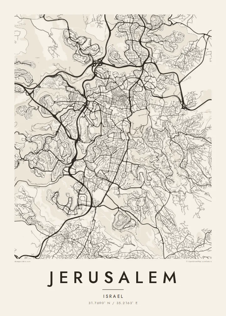 Jerusalem map poster — Paper style