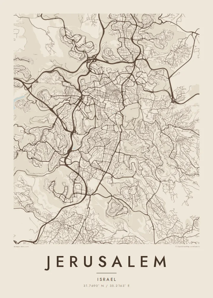 Jerusalem map poster — Sand style