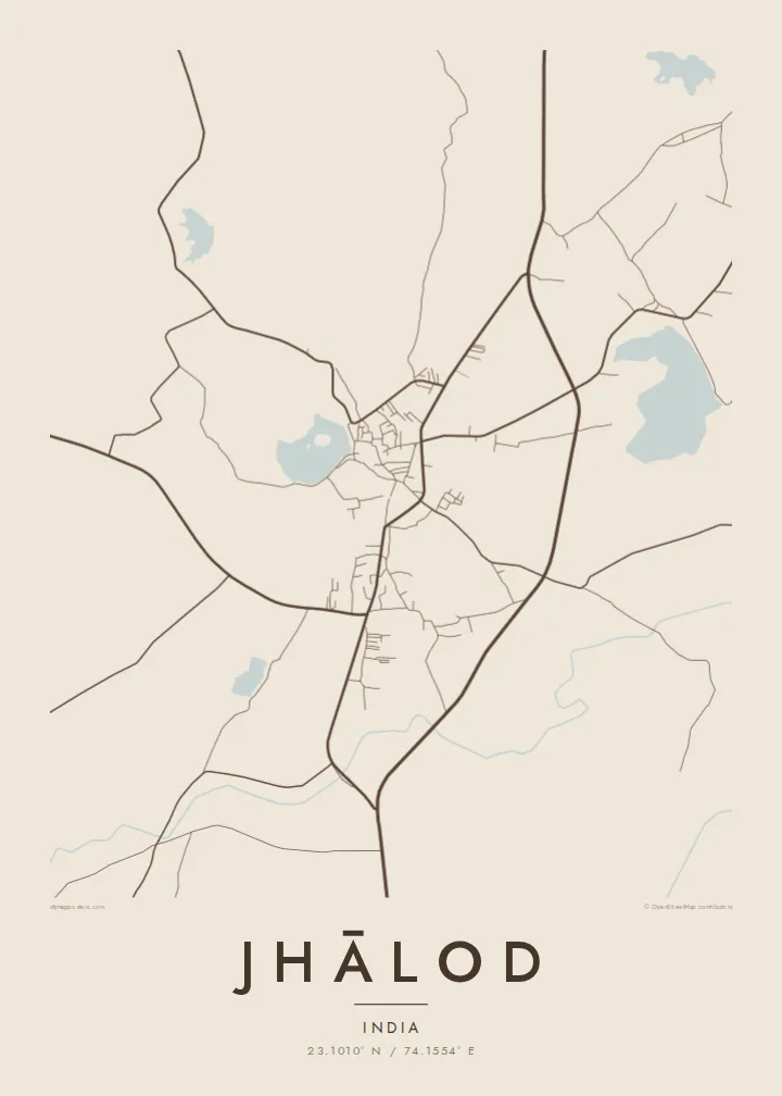 Jhālod map poster — Sand style