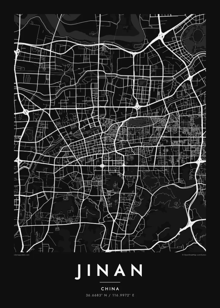 Jinan map poster — Noir