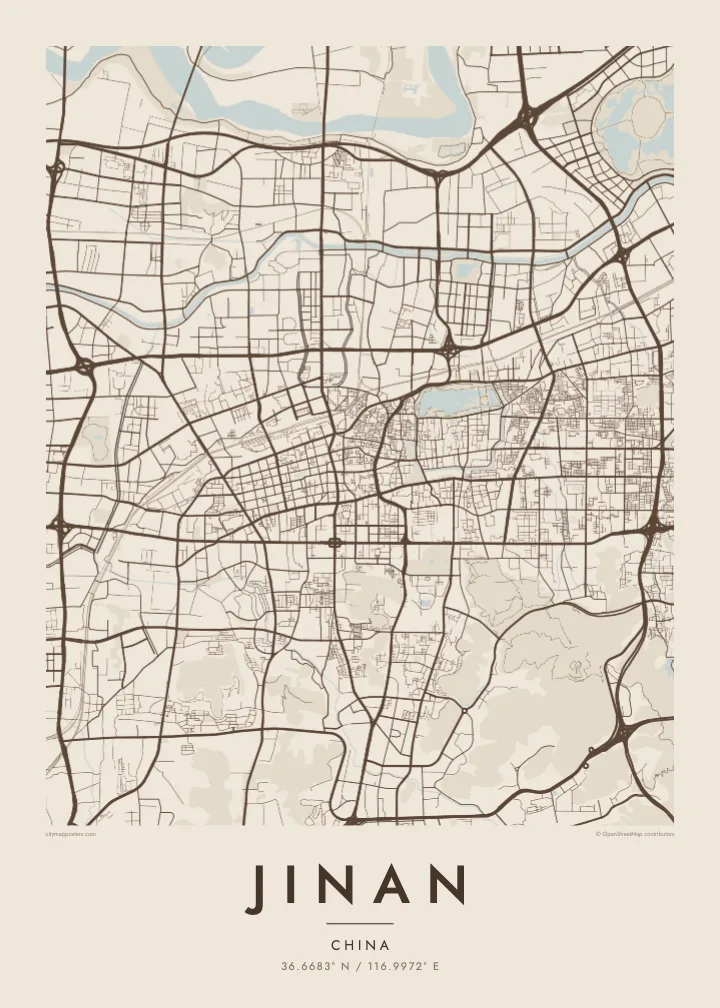 Jinan map poster — Sand