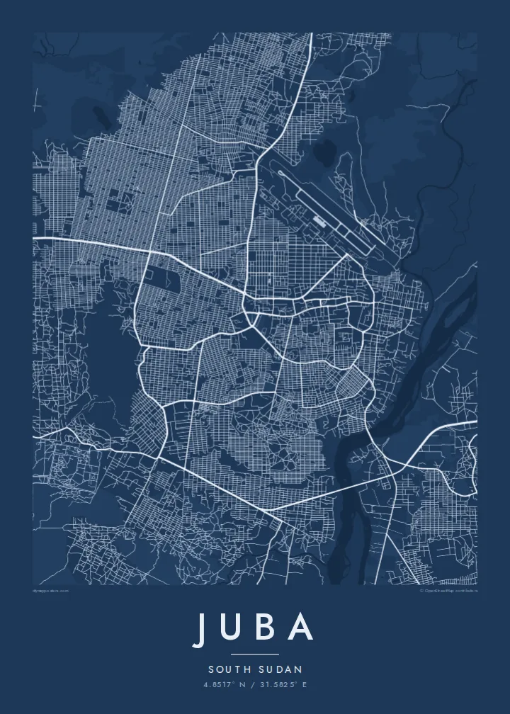 Juba map poster — Blueprint style