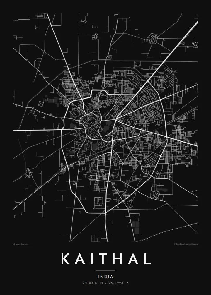 Kaithal map poster — Noir style