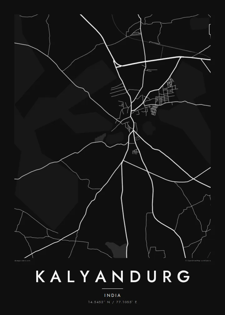 Kalyandurg map poster — Noir style