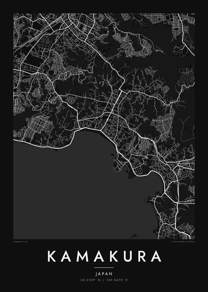 Kamakura map poster — Noir style
